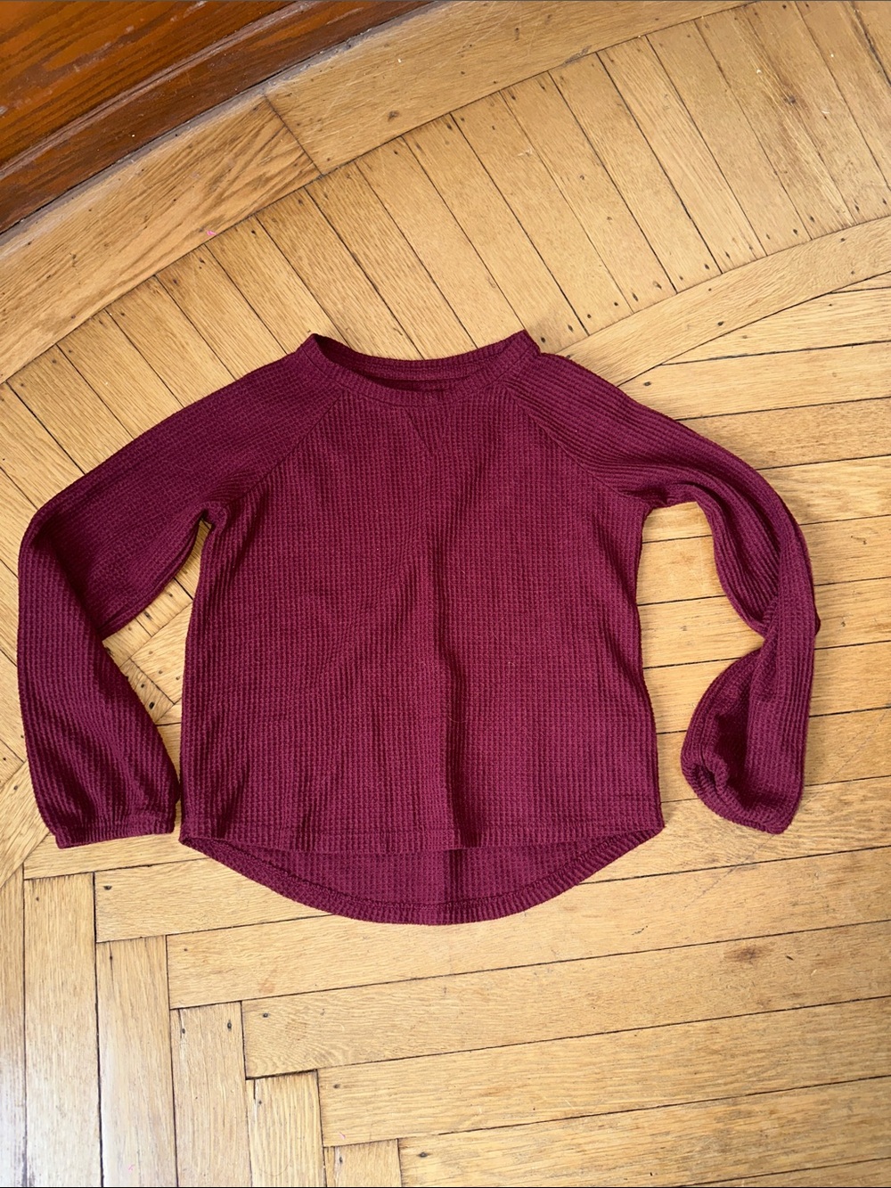 Girls Waffle Knit Long-Sleeve Top - Burgundy